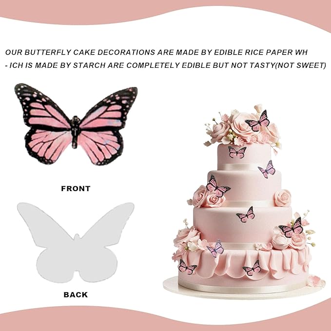 Butterfly Cake Decorations - Edible Wafer Paper Set of 50Pcs, Cupcake Toppers for Wedding, Anniversary, Birthday Party (Light Pink)