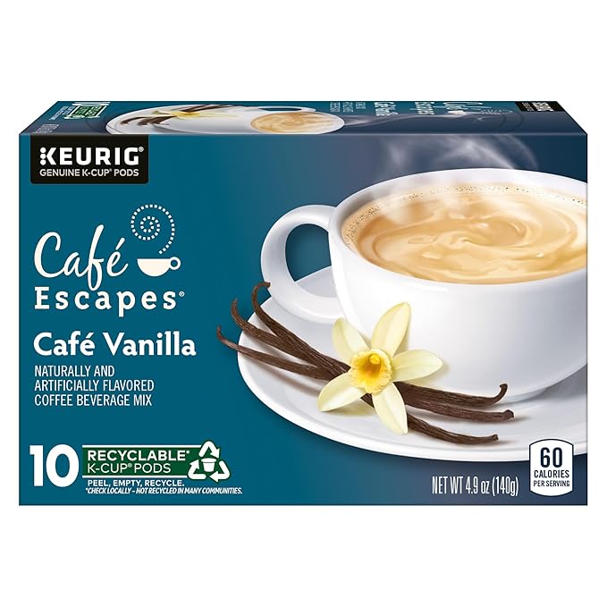 Café Escapes Café Vanilla Coffee Beverage, Single-Serve K-Cup Pods, 60 Count