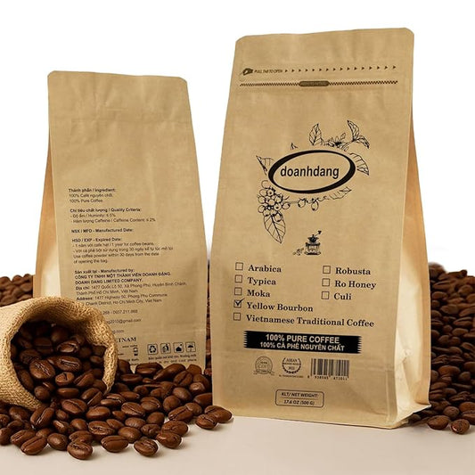 doanhdang - 17 Oz Premium Yellow Bourbon Whole Bean Coffee, 100% Medium Roast, Rich Flavor for Espresso Shot and Brew, Origin from Vietnam, Whole Med Roast Beans, Pack of 1, Phin Filter Included