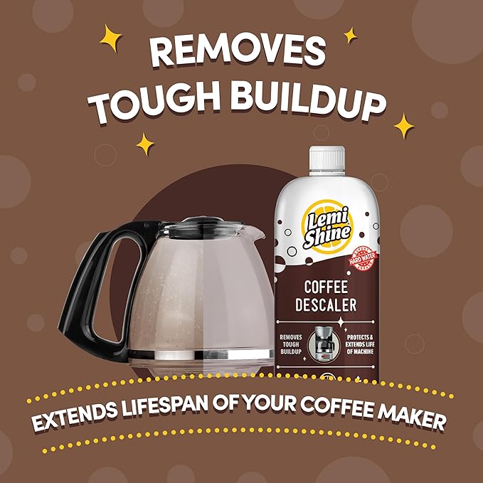 Lemi Shine Coffee Machine Descaler With Powerful Citric Acid | Coffee Maker Cleaning Supplies | Universal Cleaner Works For Nespresso, Keurig, Breville, & More, 4 Uses - 15 oz. Bottle