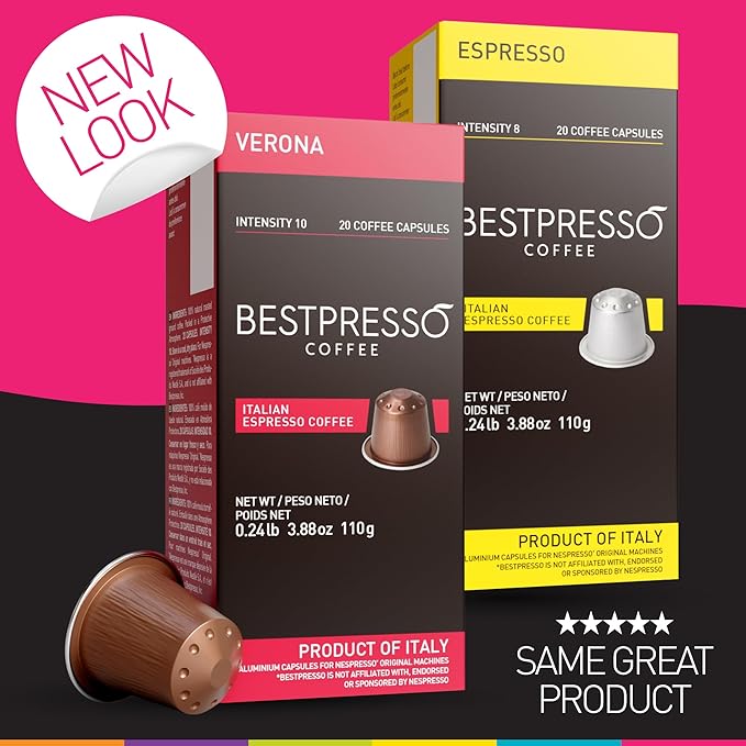 Bestpresso Coffee for Nespresso Original Machine 120 Aluminum pods Certified Genuine Espresso Decaffeinato Blend(Medium Intensity)Pods Compatible with Nespresso Original 60 Days Satisfaction Guarantee