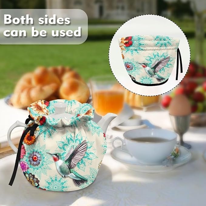 Hummingbird Flowers Tea Cozy Insulation Kitchen Accessory Tea Cozies Covers Kitchen Home Decorative Tea Pots Cozy for Keeping Warm Kettle Dust Cover