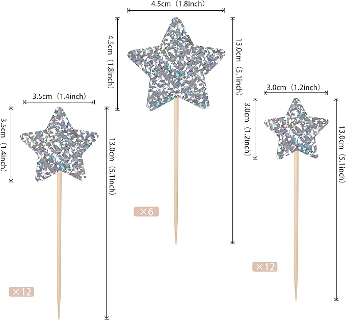 30 PCS Silver Little Star Cupcake Toppers Glitter Twinkle Star Cupcake Picks Bridal Shower Cake Decorations for Wedding Engagement Baby Shower Kids Birthday Party Supplies Mixed Size