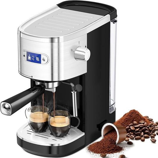 Espresso Machine 20 Bar, Professional Compact Stainless Steel Coffee Maker with LCD Display, Steam Wand, 45oz Removable Water Tank, for Espresso, Cappuccino, Latte at Home or Office
