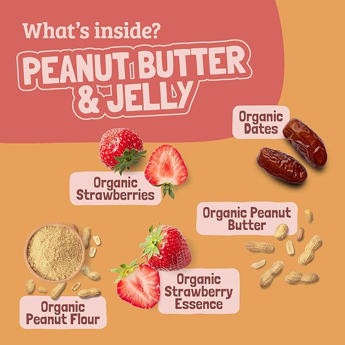 Skout Organic Peanut Butter & Jelly Real Food Bars for Kids (18 Pack) | Organic Snacks for Kids | Plant-Based Nutrition, No Refined Sugar | Vegan | Gluten, Dairy, Grain & Soy Free