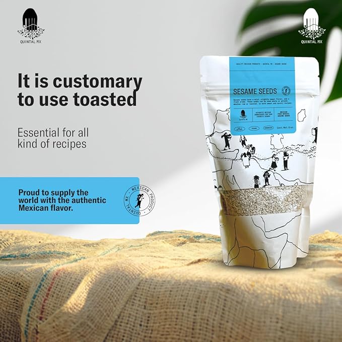 Quintal Mx Premium Quality White Sesame Seeds - 100% Natural Mexican Sourced Sesame Seeds Whole - Ajonjoli Semillas - Gluten Free - Vegan - Non GMO - 6 Oz Resealable Bag