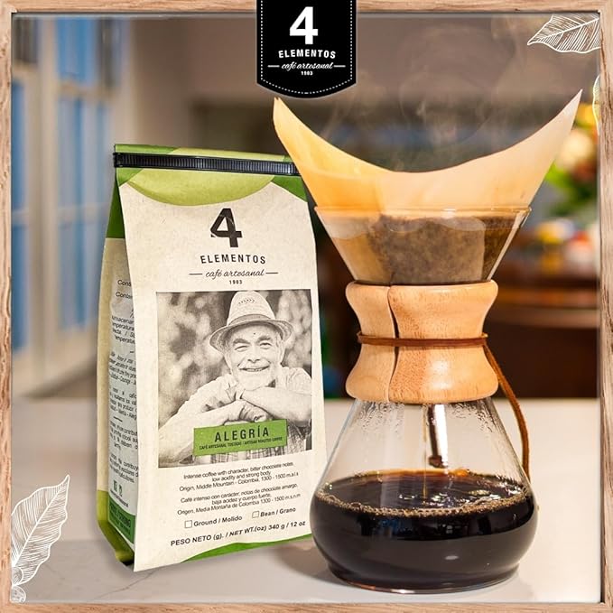 4 Elementos | Classic Whole Bean Coffee, Medium Dark Roast, 100% Arabica from Colombia, Bold & Rich Flavor, 12oz (Pack of 2)
