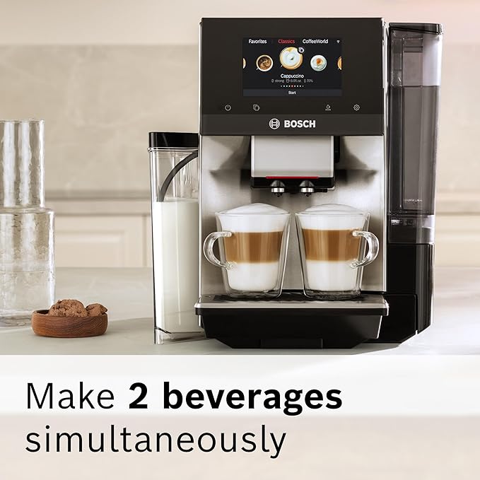 Bosch 800 Series Fully Automatic Espresso and Coffee Machine ??36 Drinks with Coffee World, Cold Brew, Double Cup, Integrated Milk Container, Smart Features, in Silver TQU60307