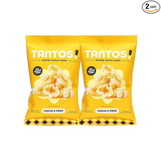 Tantos! Puffed Pasta Chips ??Healthy Pasta Snack by Top Chef Joe Sasto ??Plant-Based, Low Calorie, Crunchy Chips ??Variety Pack ??Marinara, Pesto, Cacio e Pepe, Classico ??Gourmet Bold Flavors (4 oz 2 Pack, Cacio e Pepe)