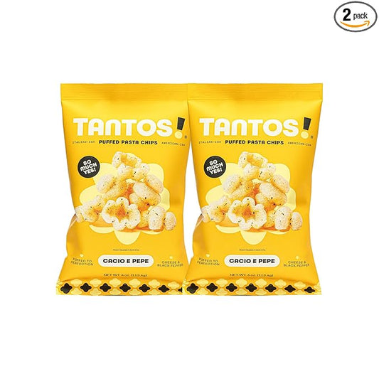 Tantos! Puffed Pasta Chips ??Healthy Pasta Snack by Top Chef Joe Sasto ??Plant-Based, Low Calorie, Crunchy Chips ??Variety Pack ??Marinara, Pesto, Cacio e Pepe, Classico ??Gourmet Bold Flavors (4 oz 2 Pack, Cacio e Pepe)