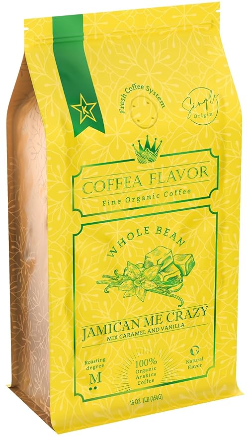 Jamaican Me Crazy Whole Bean Coffee ??100% Arabica, Single Origin, Medium Roast, Naturally Sweetened, Caramel and Vanilla Flavored ??Perfect for Cold Brew ??by Coffea Flavor