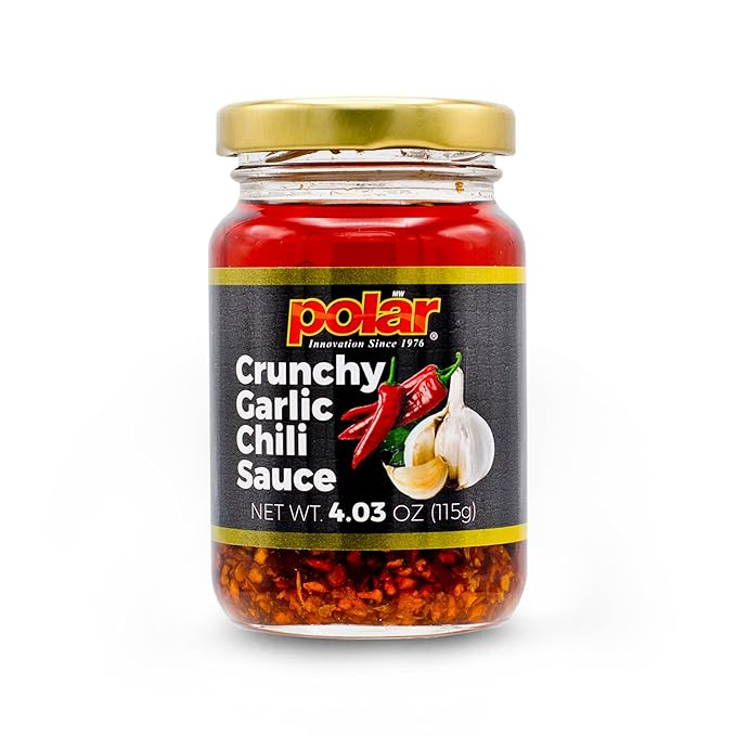 Polar Crunchy Garlic Chili Sauce 4.03oz (Pack of 4), Extra Crispy Chili Oil, Savory Umami Topping, Good on Everything, Gourmet Hot Sauce, Savory condiment, Vegan Friendly, Gourmet Hot Sauce, No MSG, Chili Crisp