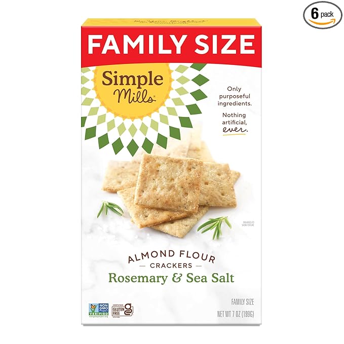 Simple Mills Almond Flour Crackers, Family Size, Rosemary & Sea Salt - Gluten Free, Vegan, Healthy Snacks, 7 Ounce (Pack of 1)