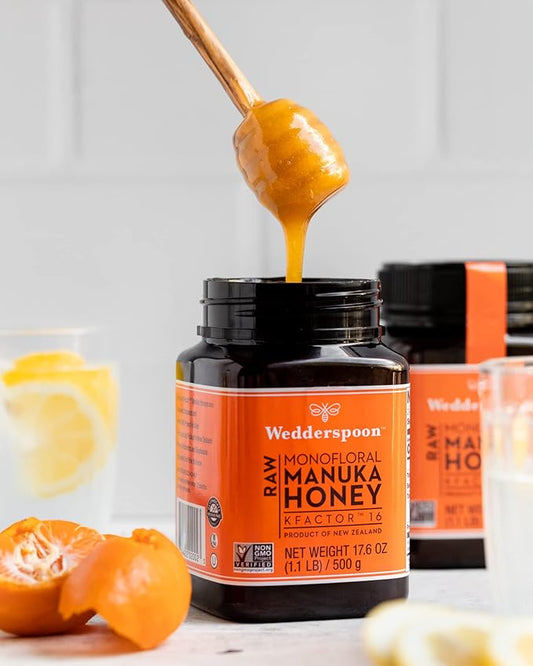Wedderspoon Raw Premium Manuka Honey, KFactor 16, 17.6 Oz, Unpasteurized, Genuine New Zealand Honey, Traceable from Our Hives to Your Home