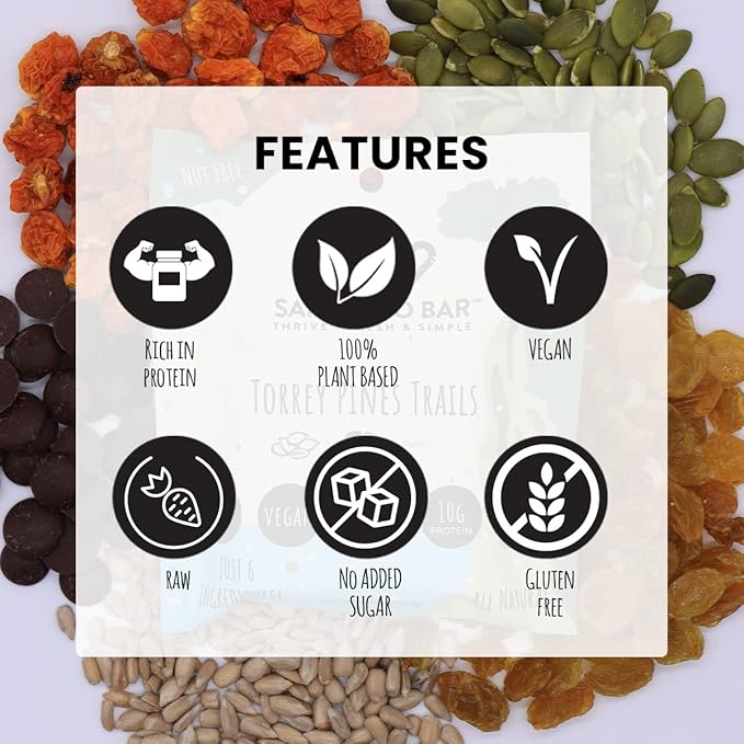 San Diego Bar-Torrey Pines Trails | Pumpkin + Sun Flower | RAW & Vegan Protein Bars | Sugar & Gluten Free | Breakfast Bars | Energy Bars | Snack Bars | 6 Whole Food Ingredients | Plant-Based Protein