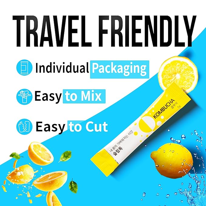 The Joah SlimTalk Kombucha Powder Sticks(Lemon Flavor) - Sugar Free, Probiotics & Prebiotics, Multi-Vitamins & Minerals (0.18 oz, 15 Sticks)