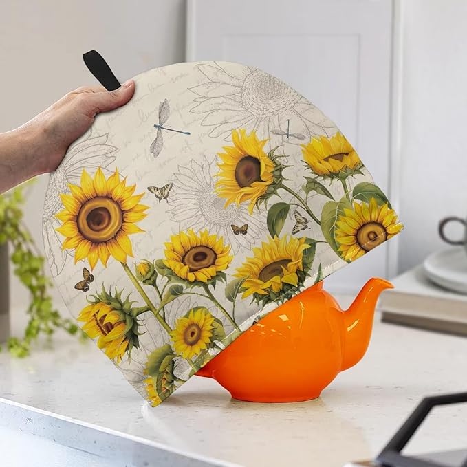 Generic Hudotybom Lovely Sunflower Tea Cozy for Teapot Insulated Large Teapot Cover to Keep Warm Tea Kettle Cover Machine Washable Coffee Pot Cloth Covers Kitchen Home Decorations for Housewife Mom