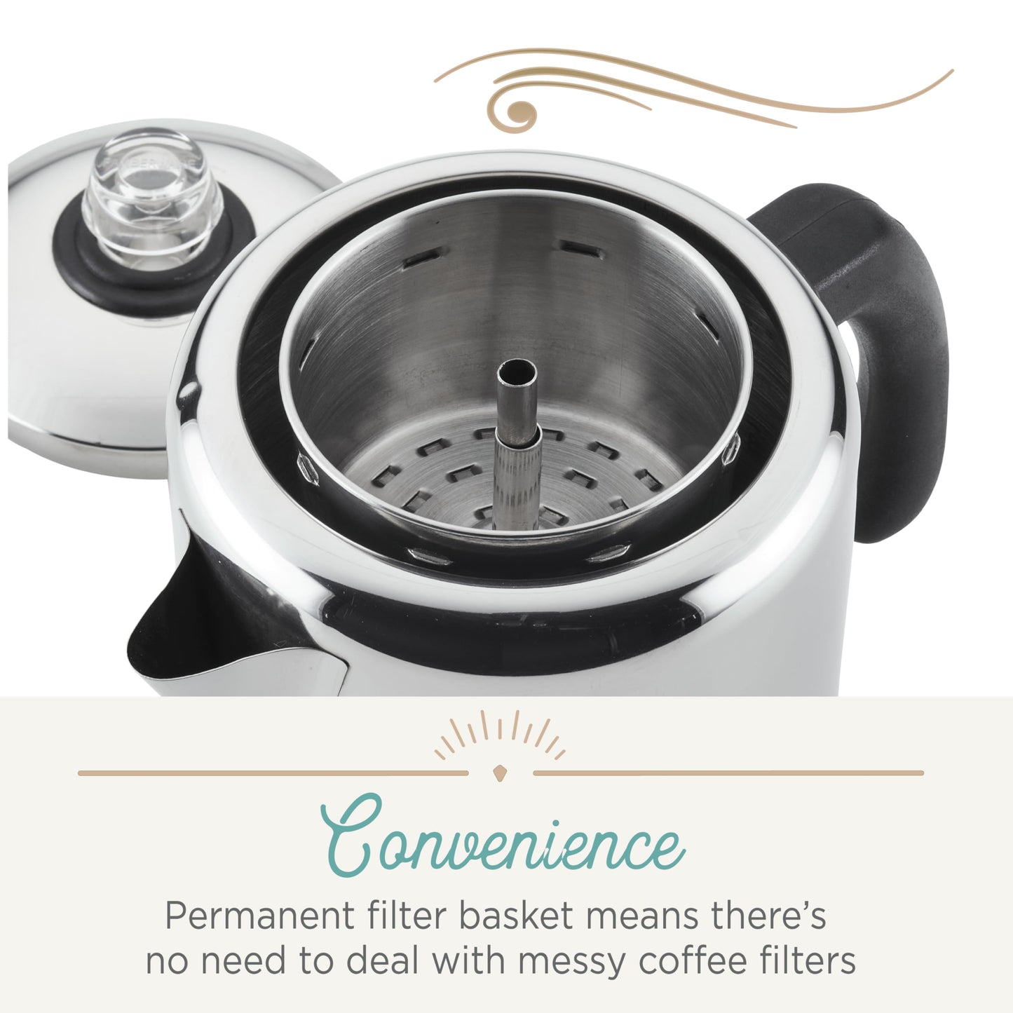 Farberware Classic Stainless Steel Yosemite Percolator Coffee Pot, 8-Cup, Stainless Steel