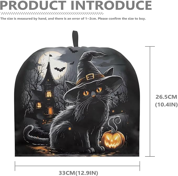 Halloween Black Cat Pattern Tea Cozy Kitchen Kettle Dust Cover Washable Teapot Dust Tea Kettle Cover for Tea Pot Halloween Decorative Kitchen竊뉰lack竊?"<div>