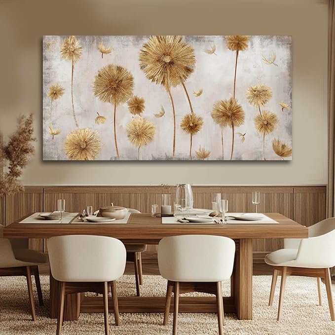 VAYIMDH Neutral Wall Decor Gold Flower Wall Art Botanical Paintings Plant Wall Decorations for Girls Room 29x58 In