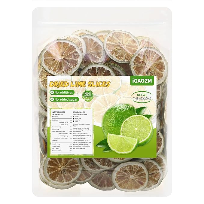 iGAOZM Dried Lime Slices,7.05oz/200g,Dehydrated Dry Lime For Cocktails,No Additives,No Sugar Added,Dried Fruit Citrus slices Fot Crafts Cake Decoration,Drink,Tea,Desserts,Garlands,Baking