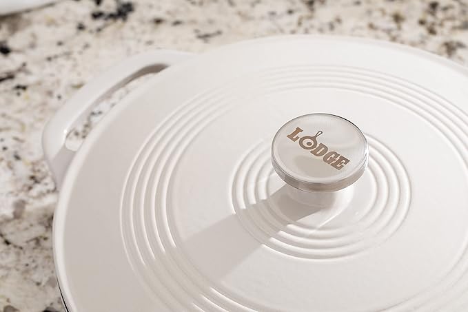 Lodge 3.6 Quart Enameled Cast Iron Oval Casserole With Lid??Dual Handles ??Oven Safe up to 500ì§?F or on Stovetop - Use to Marinate, Cook, Bake, Refrigerate and Serve ??Oyster White