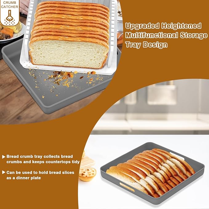Upgrade Widen Bread Slicer for Sourdough rounds, 13??Adjustable Large Capacity Wide and Thicknesses, Foldable and Compact Cutting Guide with Crumb Tray, Suitability for Homemade sourdough Bread