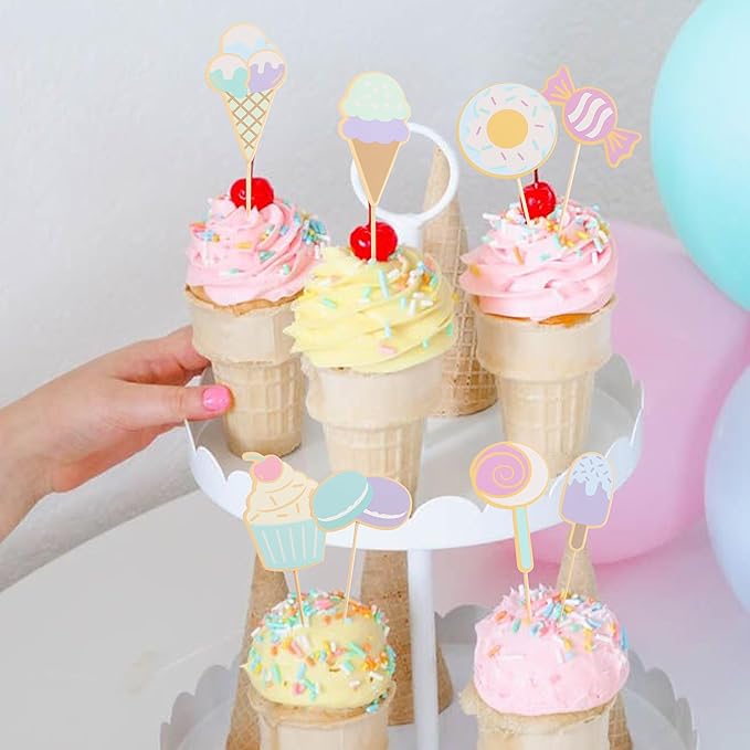 Sweet Dessert Cupcake Toppers - Sweet One Cake Toppers, Donut Ice Cream Candy Birthday Party Decorations, Sweet Dessert Cake Decorations, Sweet One Cake Smash Photo Props竊?Pcs竊?,<div>