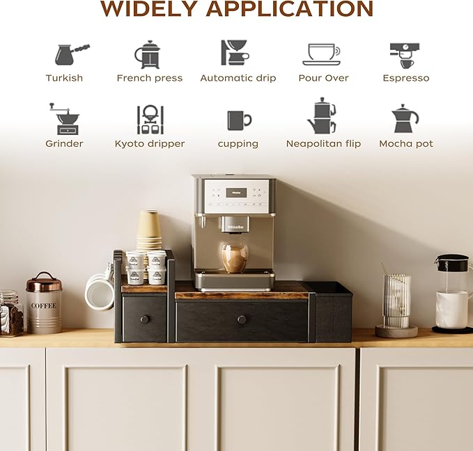 Homeiju Coffee Pod Drawers - K Cup Organizer, Nespresso Pods Holder with Mug Rack, Coffee Holder for Countertop, 52 Capacity Pods, Suitable for Kitchens, Offices and Coffee Bars竊늁atent Pendingç«?,<div>