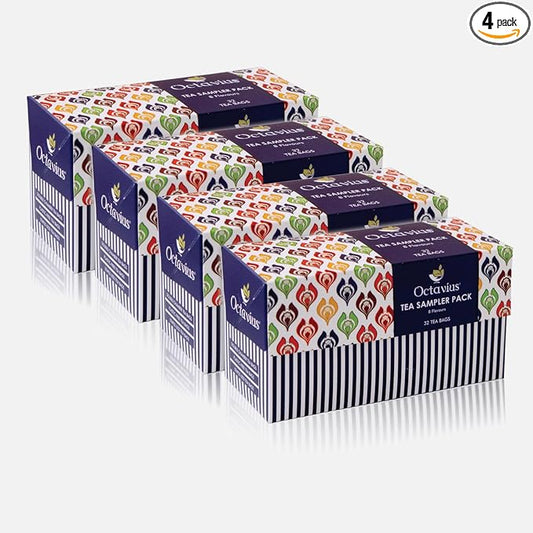 Octavius Tea Sampler Pack | 8 Assorted Black & Green Teas | 32 Teabags | Tea Sampler Variety Pack | Pack of 4