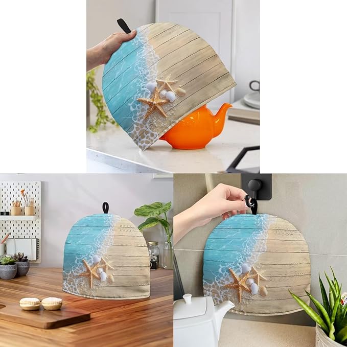 Beach Starfish Shells Tea Pot Cozies,Kitchen Home Decorative Tea Pots Cozy with Insulation Pad for Housewife, Friend, Mom