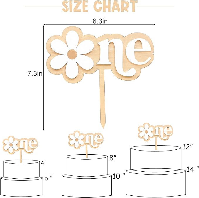 Wooden Daisy Cake Topper For 1st Birthday - First Birthday Cake Decoration, Retro Groovy Boho Daisy, Daisy Birthday Party Decor, Best Flower Cake Topper For Baby(Daisy One Cake Topper)