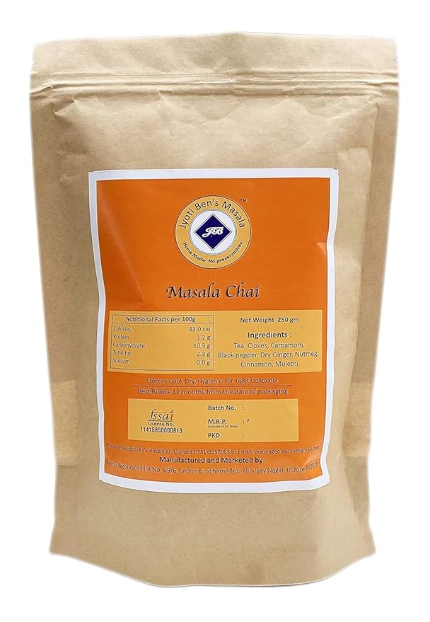 Jyoti Ben's Masala Chai 250 gm I Immunity Booster| (Aromatic Blend of finest black CTC Tea infused with Spices like Ginger, Cardamom, Cloves, Black Pepper, Mulethi and Cinnamon)