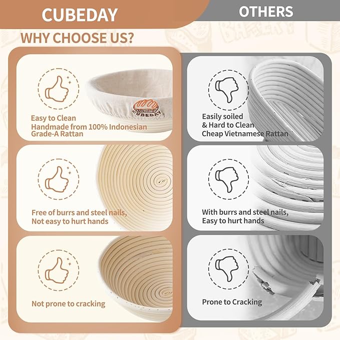 Banneton Bread Proofing Basket,Sourdough Banneton Basket, Nature Rattan Proofing Basket ??9 Inch Round x2 with Liner, Artisan-Grade Sourdough Baking Essentials for Perfect Rise & Rustic Crust