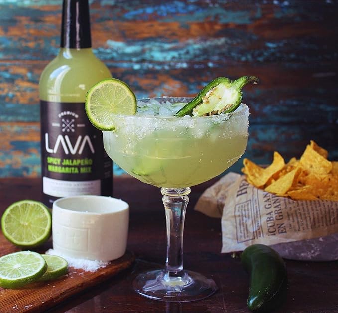 LAVA Premium Spicy Jalape챰o Margarita Mix by LAVA Craft Cocktail Co., Made with Real Jalape챰os, Agave Nectar, Key Limes, Lots of Flavor and Ready to Use, 1-Liter Glass Bottle