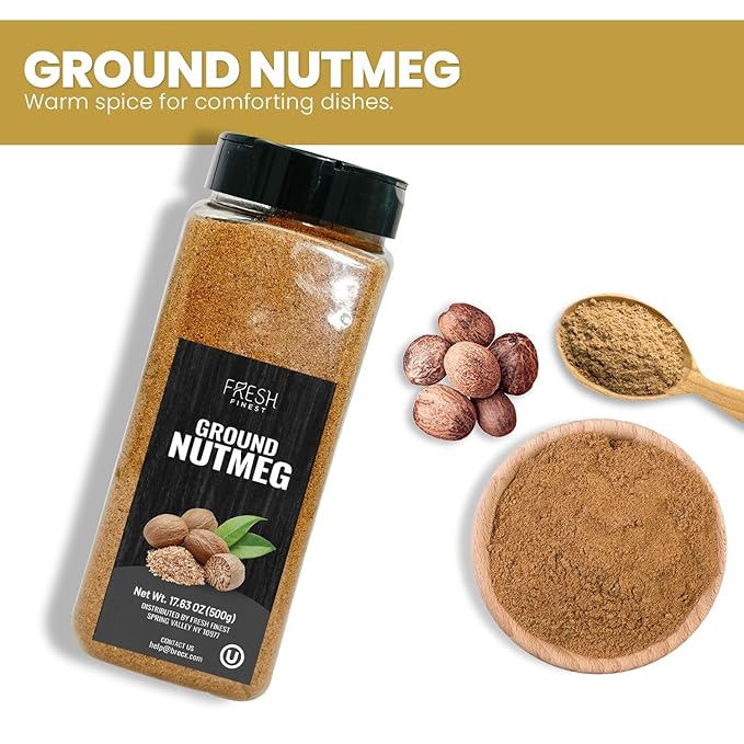 Fresh Finest Ground Nutmeg Powder, Best for Sweet & Savory Recipes, Premium Spice for Cooking and Baking, Kosher & Non-GMO - 17.63oz (500g)