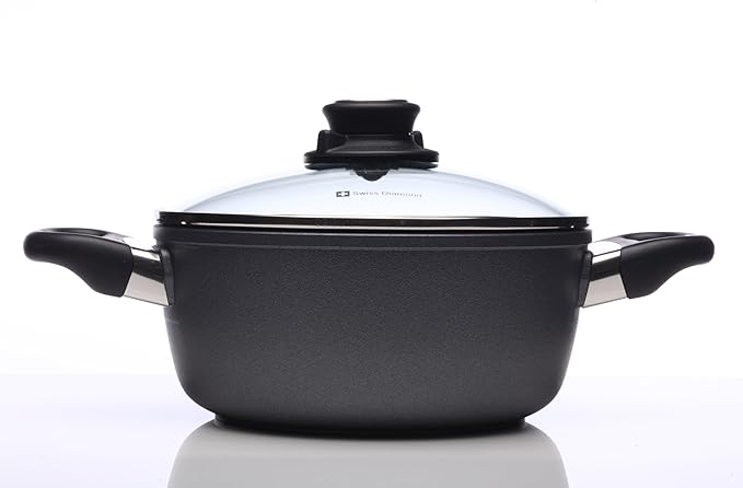 Swiss Diamond 8" 2.3Qt Casserole Pan HD Nonstick Diamond Coated Aluminum Casserole Pan Includes Lid PFOA Free Dishwasher/Oven Safe Casserole Pan Grey??,<div>