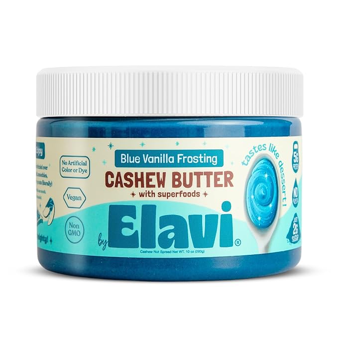 ELAVI Keto Cashew Butter, Kid-Friendly, Low-Sugar Dessert Spread | Vegan, No Added Sugar, No Sugar Alcohols, No Palm Oil (1 Count, Blue Vanilla)