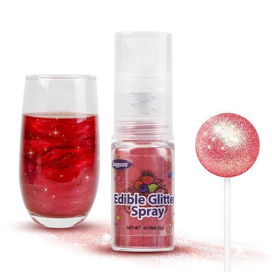 Edible Red Glitter Spray, 5g Shimmer Edible Glitter for Cocktails, Drinks, Cake Decorating, Edible Food Coloring Powder Shimmer Glitter for Chocolate,Strawberry