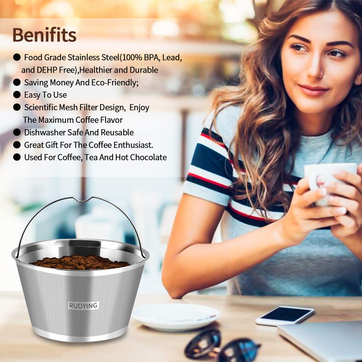 Reusable Stainless Steel Basket Coffee Filters, Fits Mr Coffee 4~5 Cup