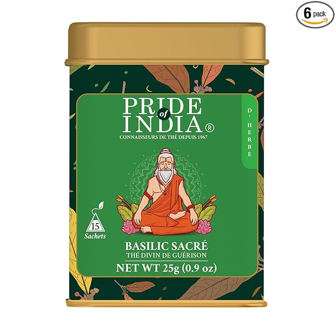 Pride Of India - Natural Holy Basil (Divine Healing Tea), PACK of 6-15 Tea Bags Per Box