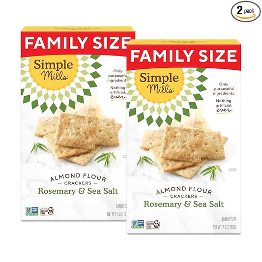 Simple Mills Almond Flour Crackers, Family Size, Rosemary & Sea Salt - Gluten Free, Vegan, Healthy Snacks, 7 Ounce (Pack of 2)