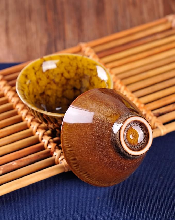 WHJY Ceramic, Japanese Sake Cups, Traditional Chinese Kung Fu Tea cups set Kiln Change Glazed. set of 6, 60ml/2oz