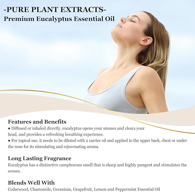 Eucalyptus Essential Oil 118ml Pure Eucalyptus Oil with Glass Dropper for Aromatherapy, Diffuser, Soap & Candle Making - 4Fl.Oz