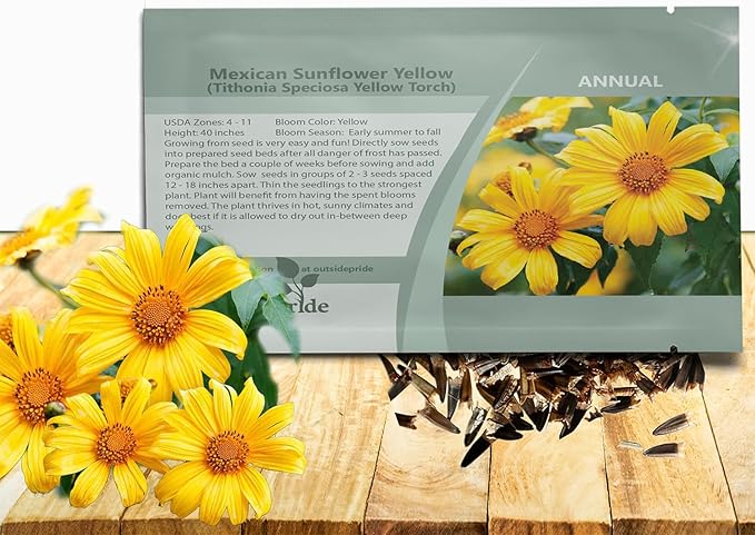 Outsidepride Yellow Torch Mexican Sunflower Seeds - 1000 Pcs Annual, Easy-to-Grow, Yellow Tithonia Speciosa Flower Seeds w/Drought-Tolerant Blooms for Pollinator Gardens & Vibrant Summer Landscaping