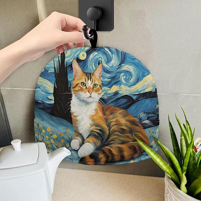 Large Tea Cozy for Teapot Starry Night Cat Print Extra Thick Tea Pot Cover Home Kitchen Decoration Insulated Teapot Cozy Dust Kitchen Accessories for Home Daily
