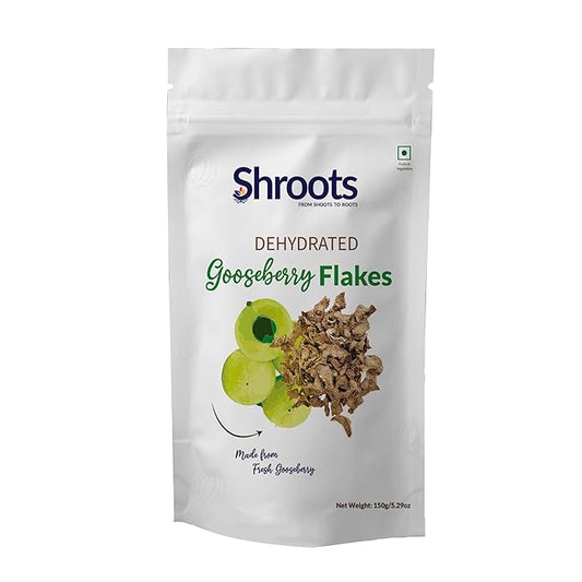 SHROOTS Dehydrated Gooseberry (Amla) Flakes Pure Vegetarian Gluten-Free No Added Sugar Easy Cooking Essential Machine Dried Vegetables with Natural Aroma Ideal for Everyday Meals 5.29 oz, Pack of 1