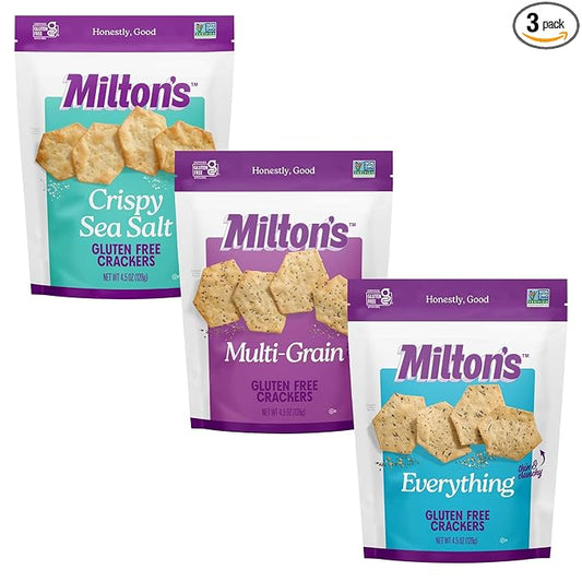 Milton’s Gluten Free Crackers Variety Bundle (Crispy Sea Salt, Multi-Grain, Everything) - Non-GMO Project Verified, Kosher, Certified Gluten Free Snack, Whole Grains In Every Bite - 4.5 Oz, Pack of 3