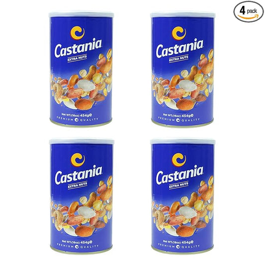 Castania BBQ Lebanese Mixed Nuts, Extra Mix with Pistachios, Almonds, Cashews, Hazelnuts, Peanuts, Pumpkin Seeds, Corn and Chickpeas, 16oz (Pack of 4)