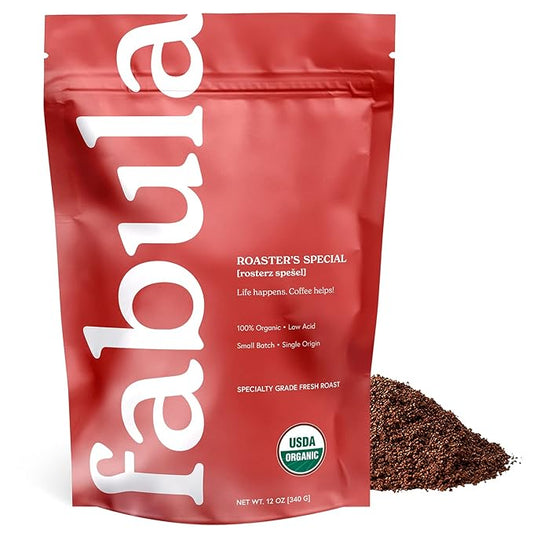 Fabula Coffee Half-Caff Medium Roast Freshly Ground - Organic - Low Acid - Single Origin - Non-GMO - Mold Free - 12 Ounces ??"<div>